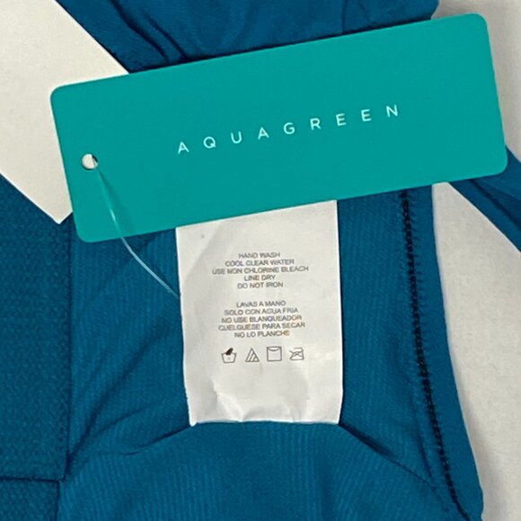 Aqua Green Keyhole Neck Blouson One Piece Swim Romper Dress Pockets Teal NWT - Picture 12 of 13